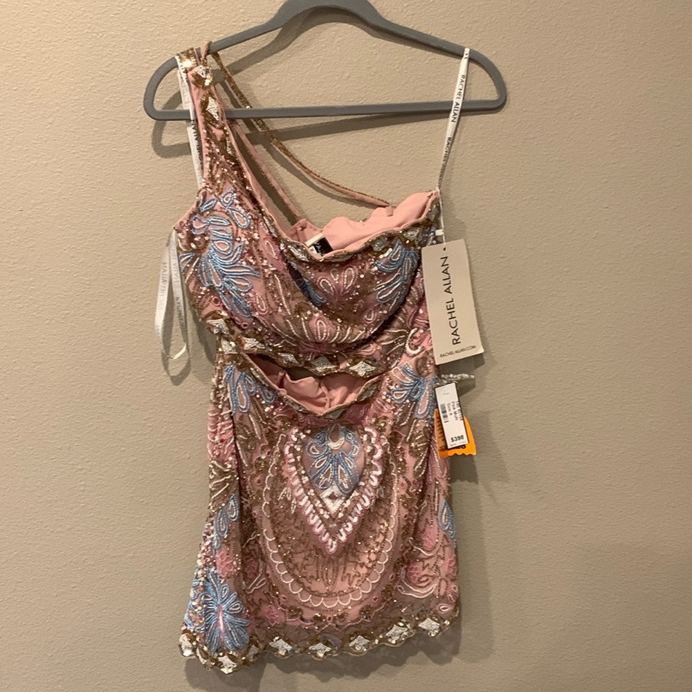 Rachel Allan pink multicolored mini dress